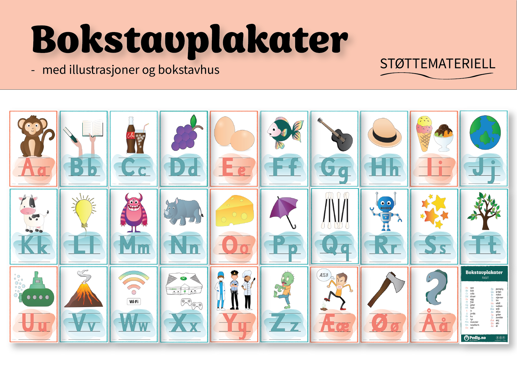 Bokstavplakater: vokaler og konsonanter (uten leiekrok) – Pedly