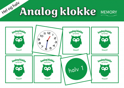 Memory: analog klokke (hel og halv)