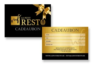 Beschrijfbare A5-cadeaubon voor Le Petit Resto in Veurne