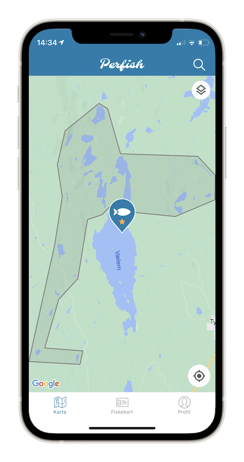 Tyristrand fiskekort Tyristrand JFF via Perfish appen Drikkevannskilde grense