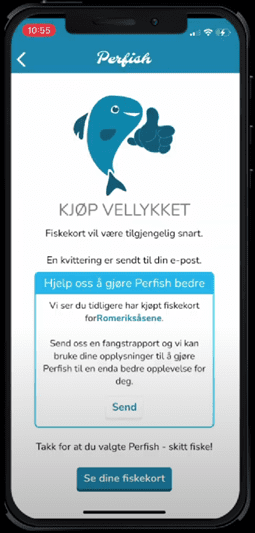 Bekreftelse på fiskekortet du har kjøpt.