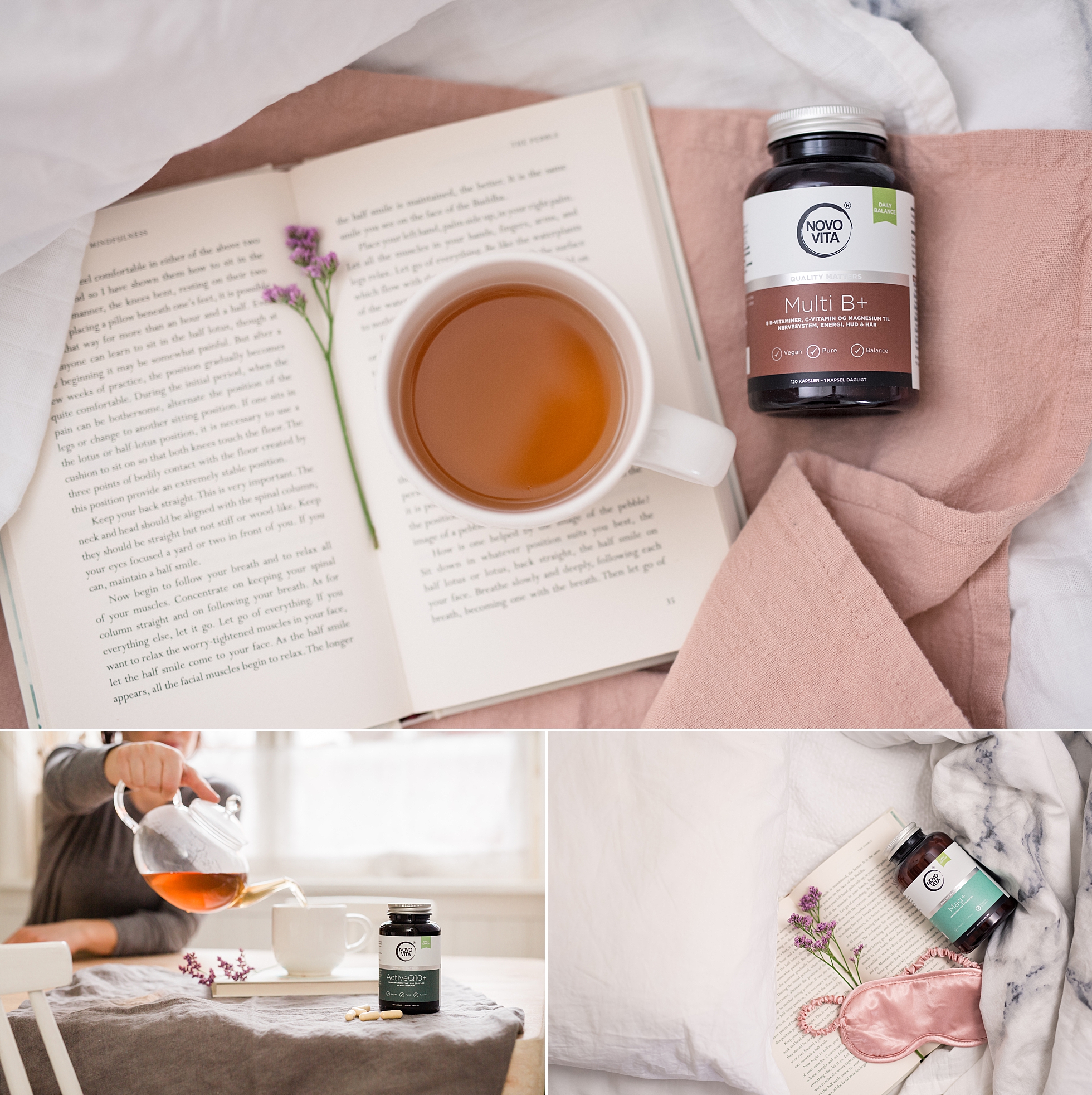 Product photos of tea and vitamins