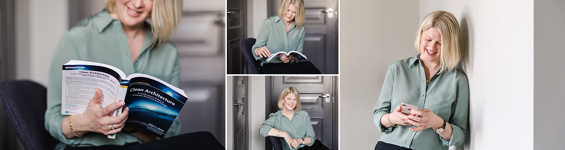 En kvinnlig företagare i IT branschen som läser en bok