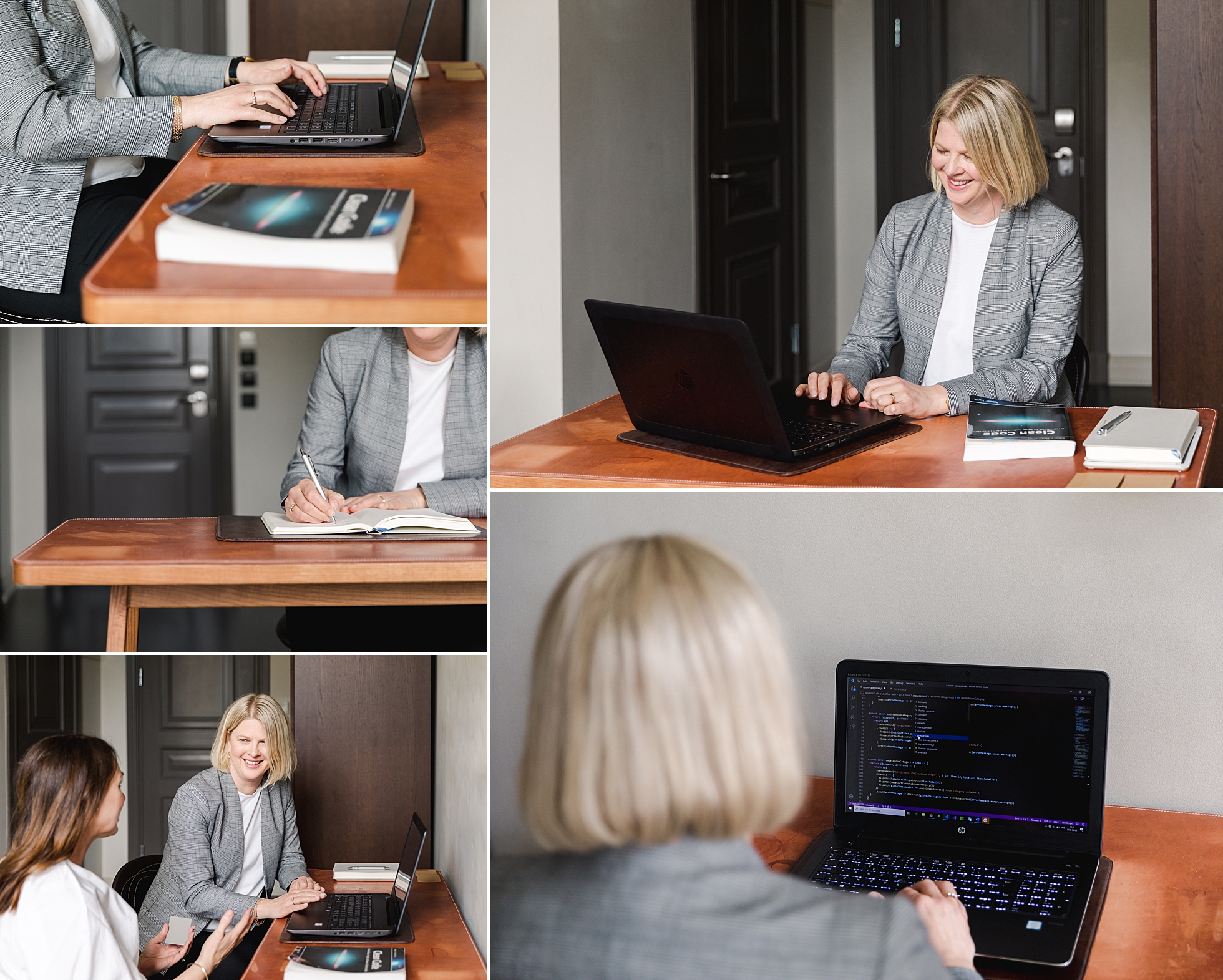 A female IT programmer in a hotel room as a photo shoot location in Stockholm