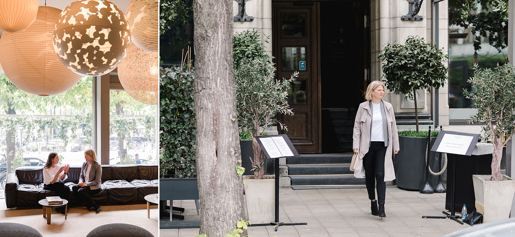Two female entrepreneurs at Hotel Nobis as a beautiful photo shoot location in Stockholm