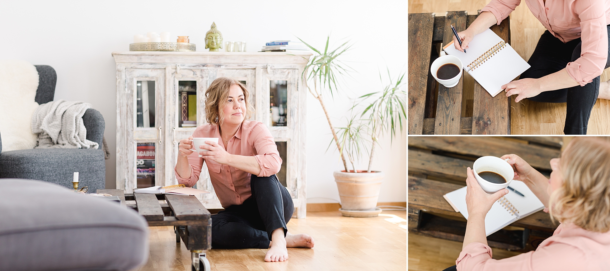 The owner of Urban Paleo sitting with her coffee and gratitude journal