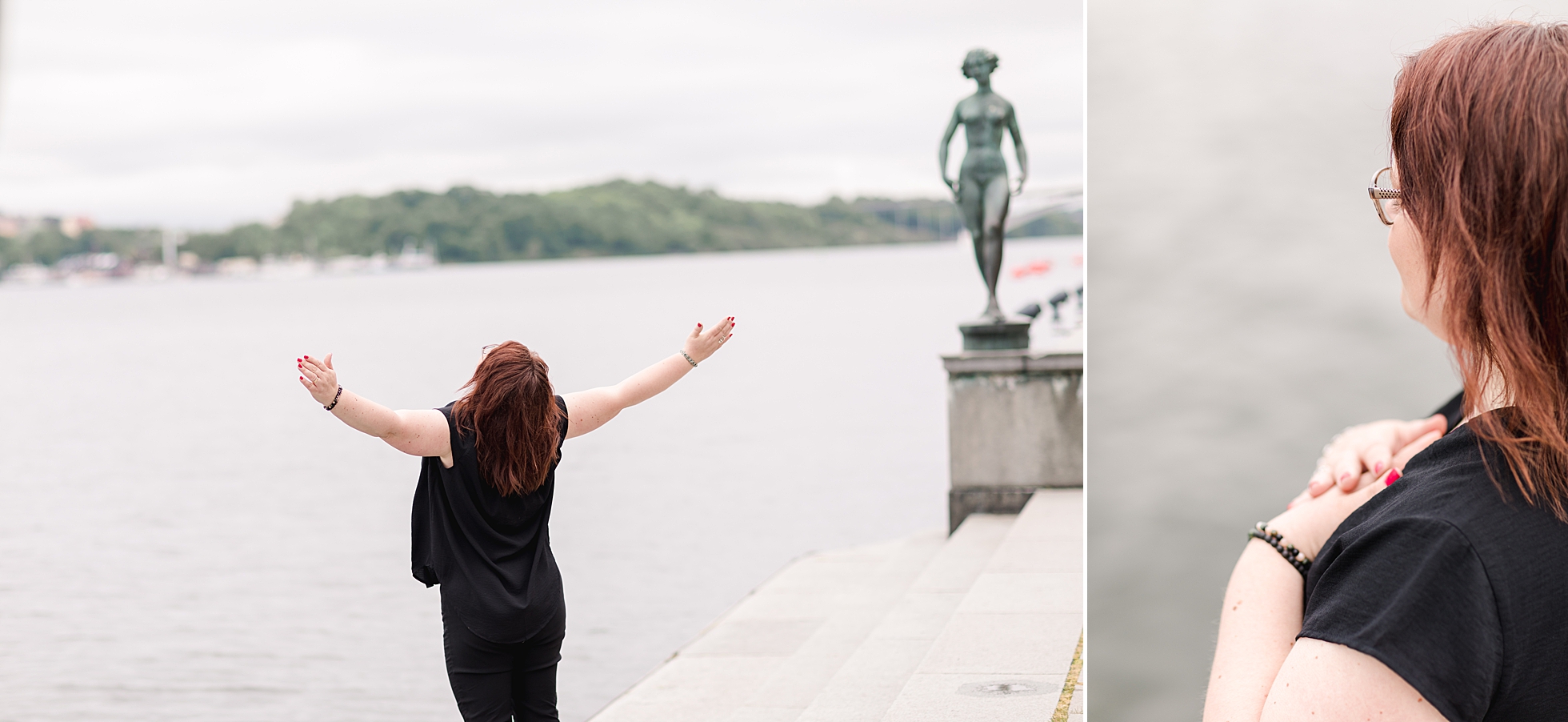 A woman standing with her arms outstretched