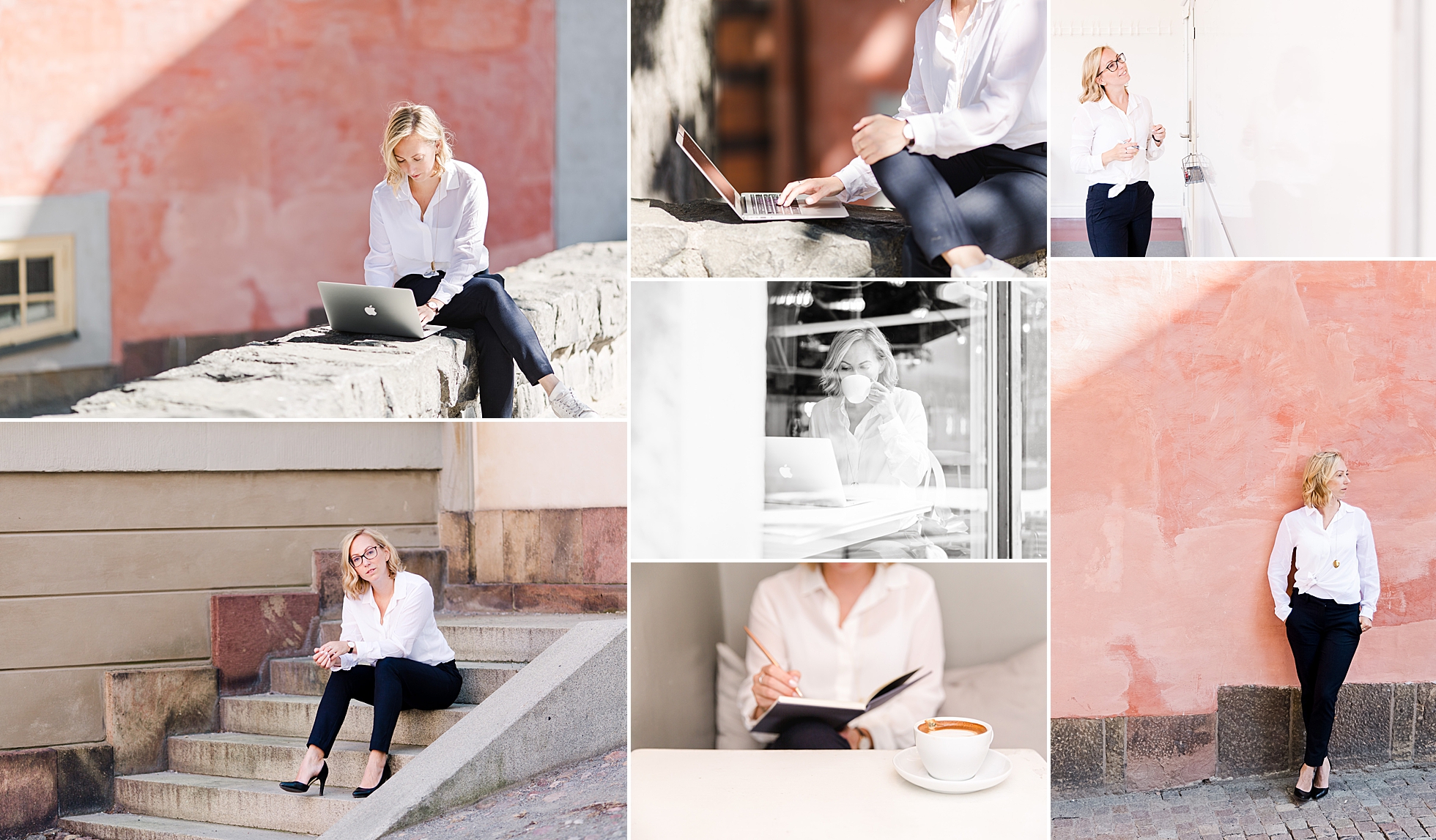A collage of branding photos of business coach at Riddarholmen in Stockholm