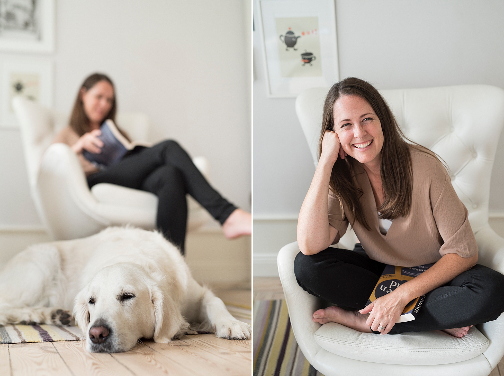 Light and airy brand photos of photographer, Janine Laag and her dog