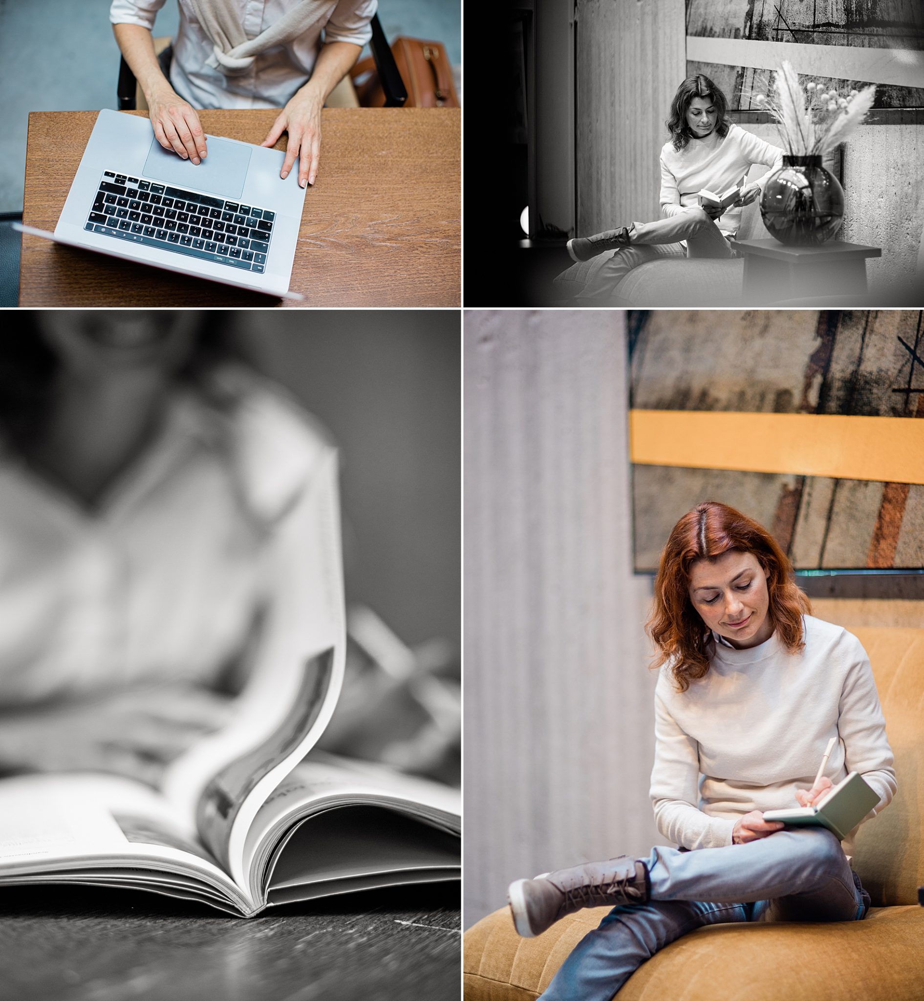 a collage of personal branding photos of writer Alexandra Mateus at one of our photo shoot locations Stockholm