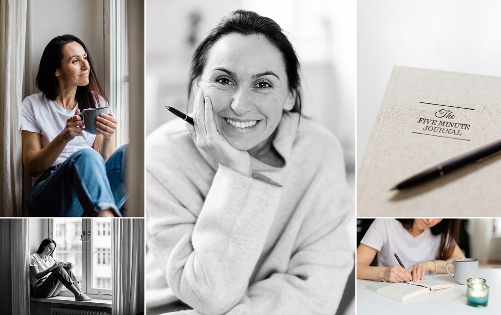 A variety of calm and minimalistic personal brand photos of a life coach that we created in just one location.