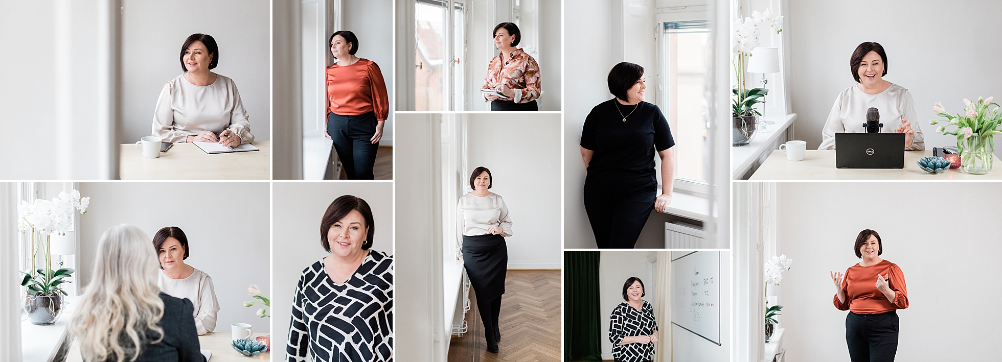 a variety of personal brand photos of Monica from Pensionsguiden