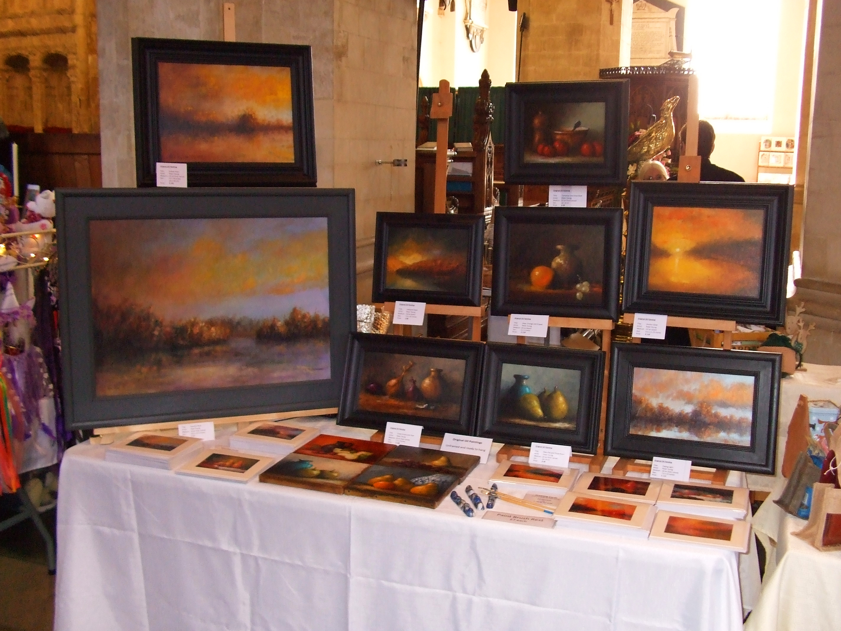 Oil paintings for sale by Peter Young Fine Art at Wymondham Abbey craft fair 2018