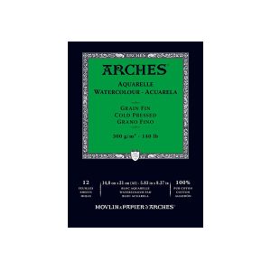 Akvarellblock ARCHES Aquarelle A5 Cold Pressed 300G Natural White Pad 12 ark