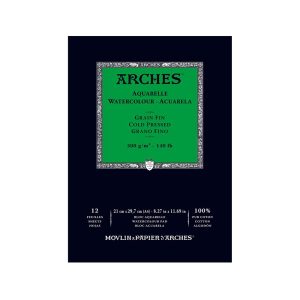 Akvarellblock ARCHES Aquarelle A4 Cold Pressed 300G Natural White Pad 12 ark