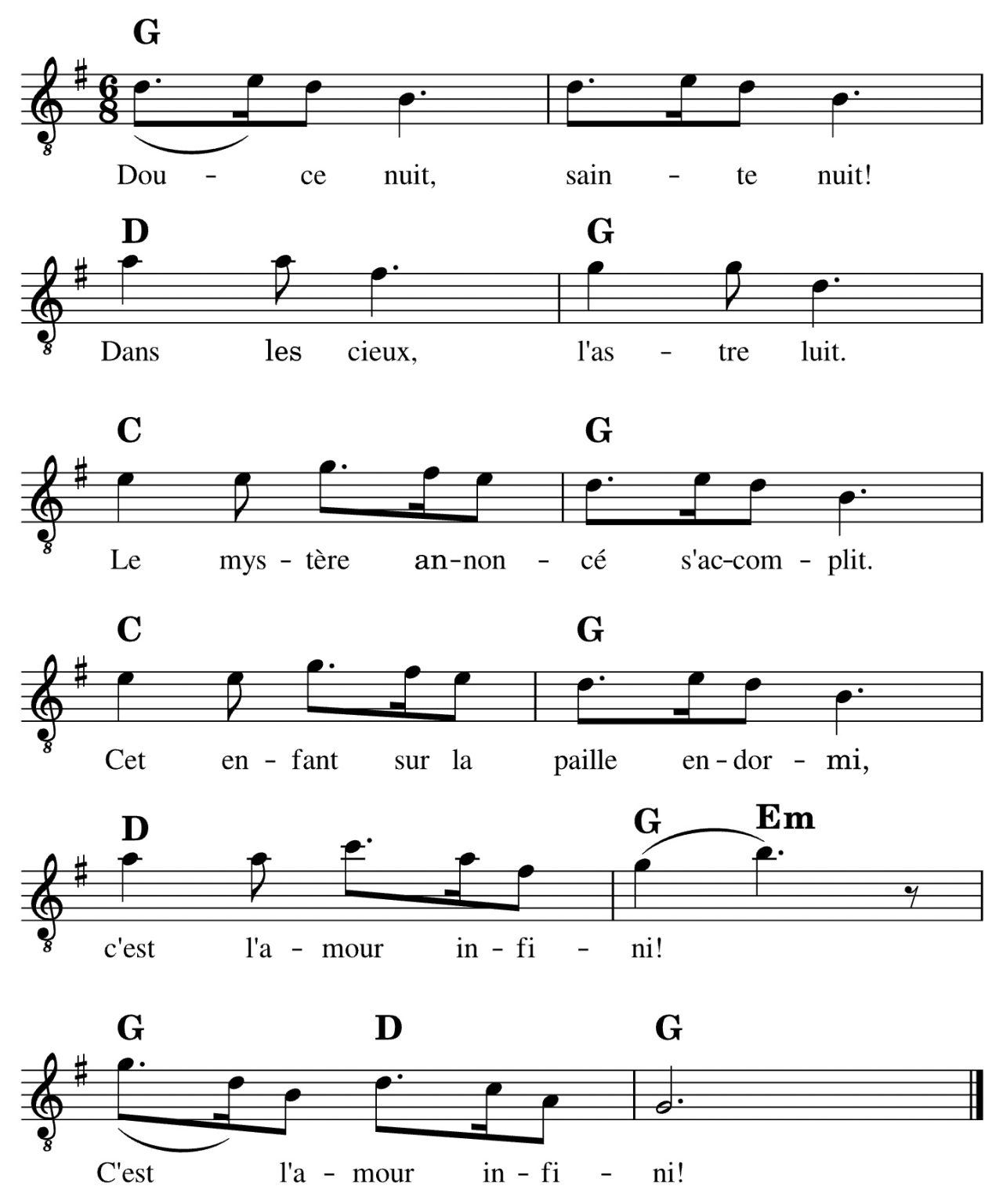 Douce Nuit, sainte Nuit Partition, Tablature et Accords PetiteGuitare