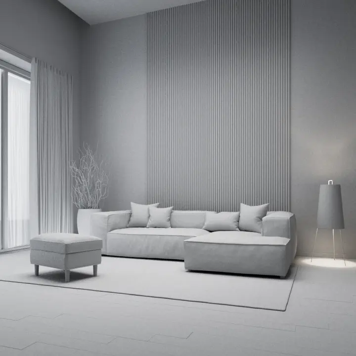 Wohnzimmer in 3D-Clay-Render