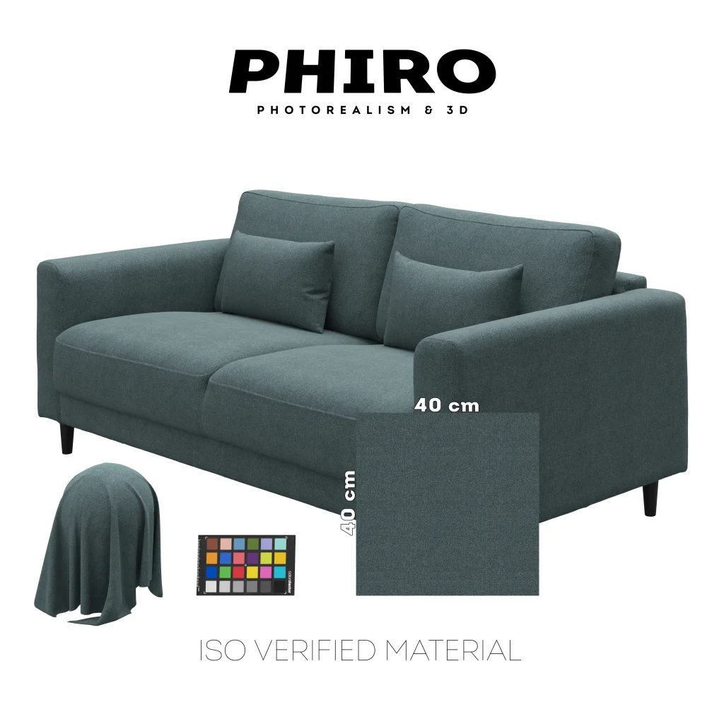 3D-Sofa, ISO-zertifiziertes Material, Phiro, Fotorealismus, 3D-Visualisierung