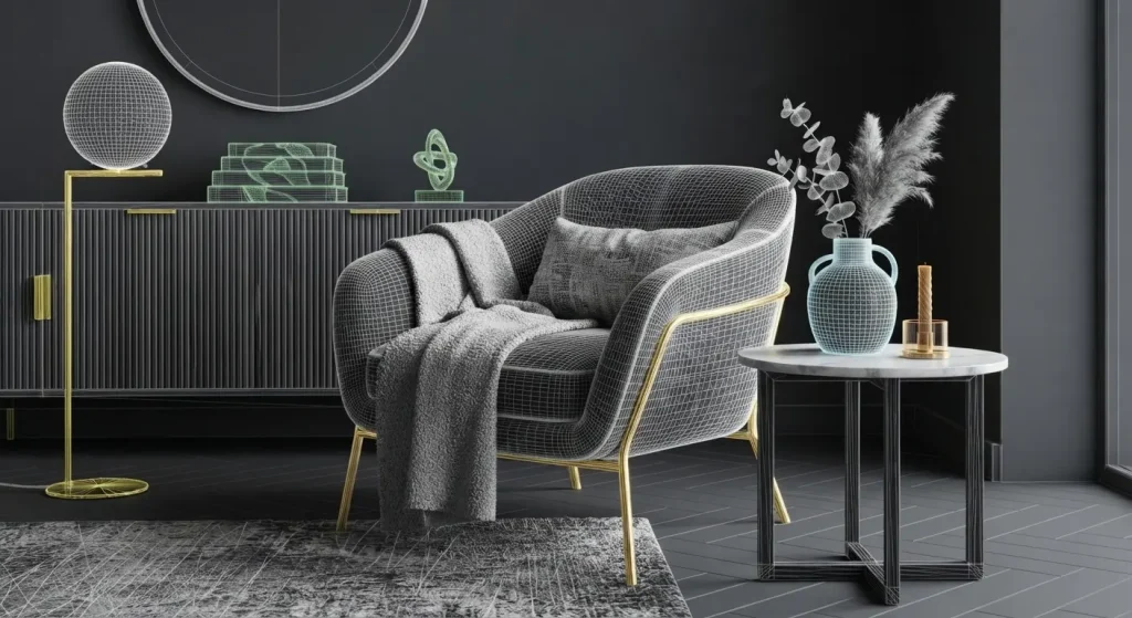 wireframe ai generated furniture 3d