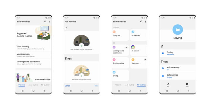 Examples of different Bixby Routines.