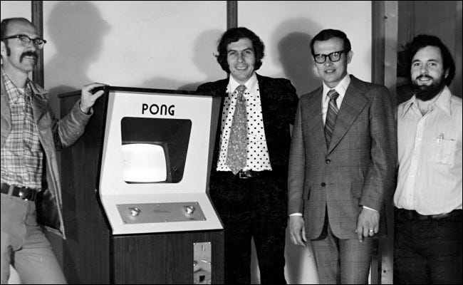 Ted Dabney, Nolan Bushnell, Larry Emmons, and Allan Alcorn at Atari in 1972