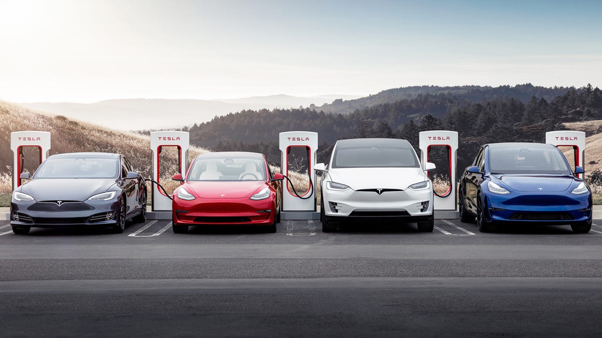 All current Tesla models lined up