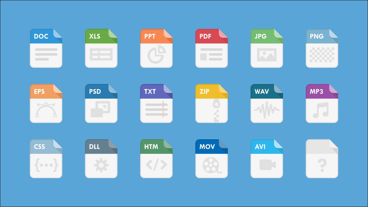 18 file extensions in a grid on a blue background