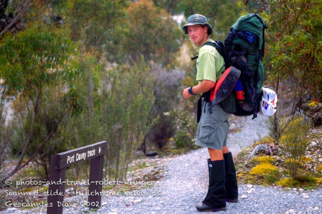 A hiker starting the Port Davey track, Tasmania