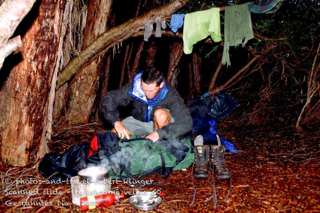 A hiker on the Port Davey track in his bivy