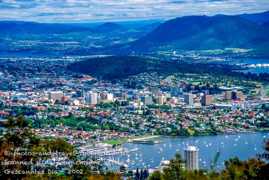 HObart in Tasmania seen from above