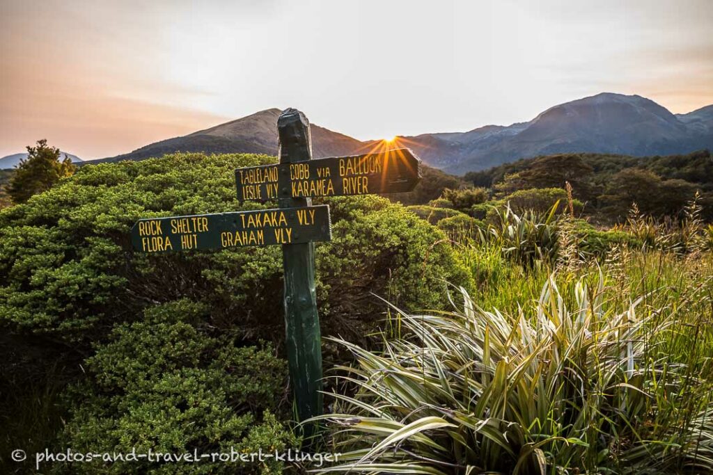 A signpost along the Leslie-Karamea track