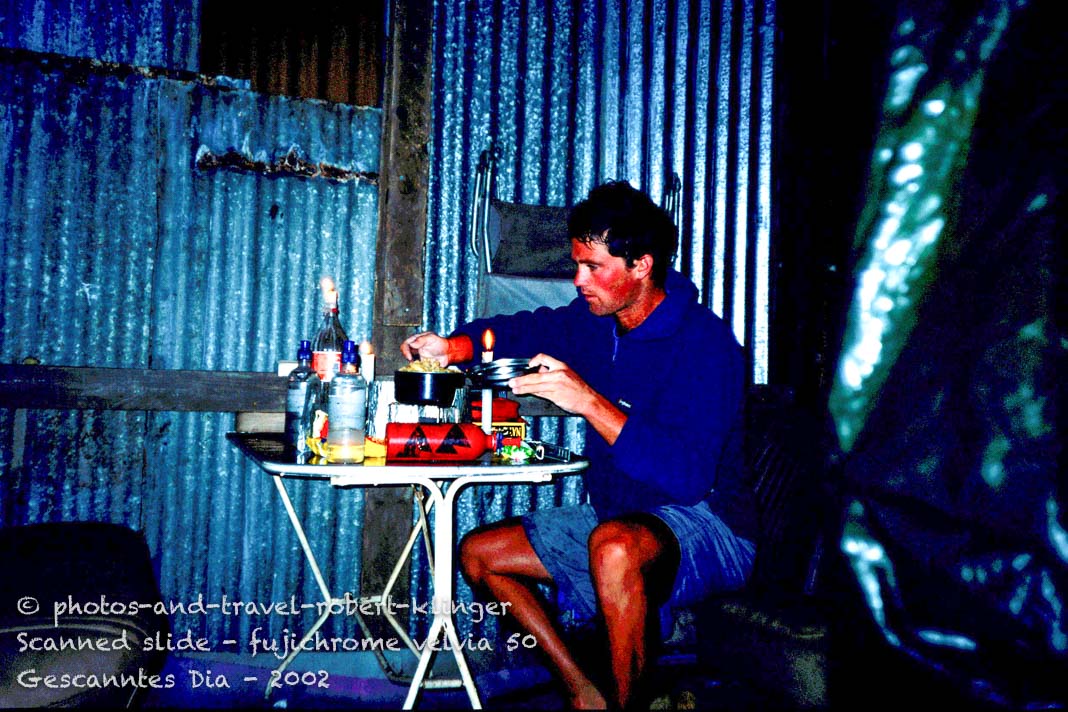 Having dinner in a shed in New Zealand