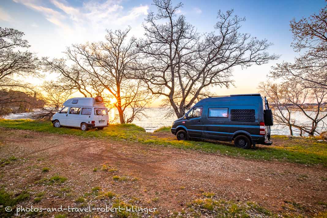 Campervans right next to the beach in Croatia