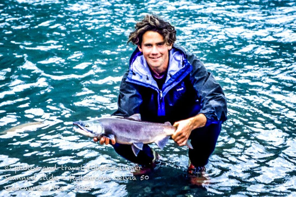Catching a salmon in Alaska