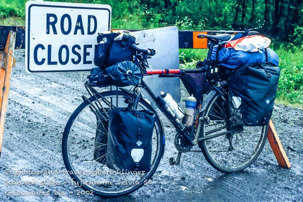 A bicycle on a closed road on the dempster highway