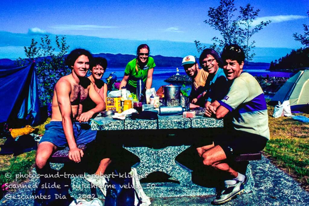 A group of cyclists having breakfast on Vancouver island