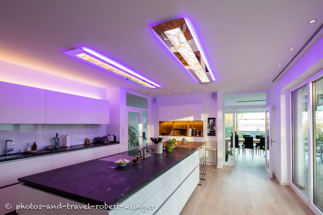 Beautiful light design in a kitchen in Germany