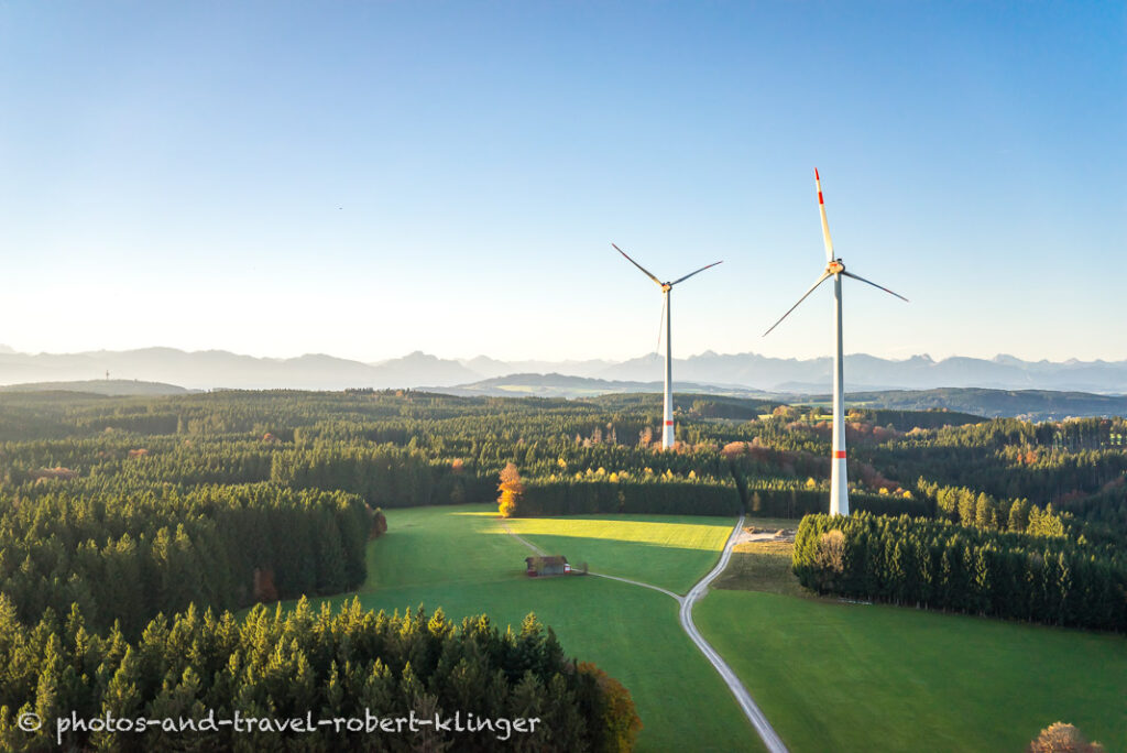 Two windmills in southern Germany, Bavaria