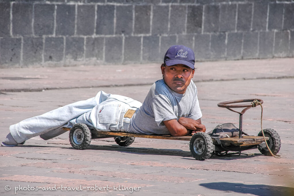 A disabled man with no legs in Mexico City