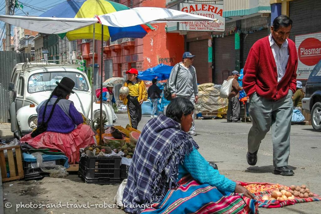 Market in Bolivia along a road