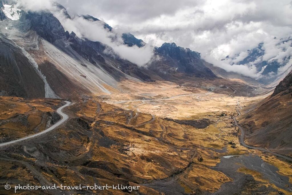 Clouds in the Andes in Bolivia and the beginning of the most dangerous road in the world