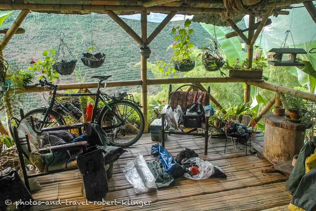 A cyclist staying overnight in a beautiful shelter in Colombia