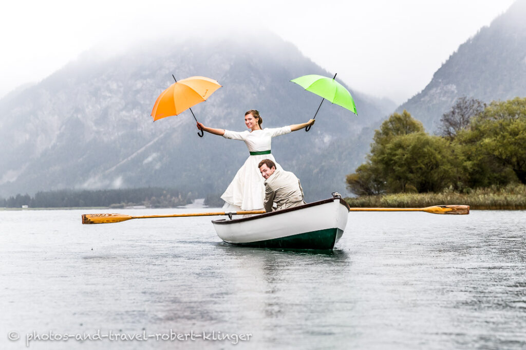 Wedding photos taken in the rain