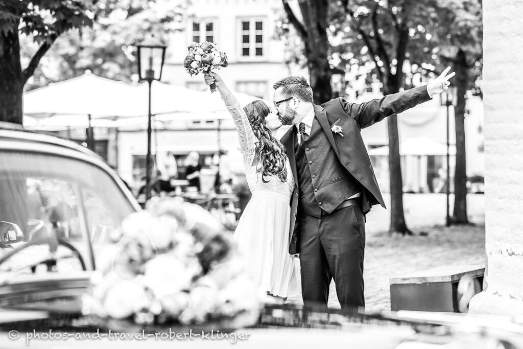 A wedding photograph in black and white