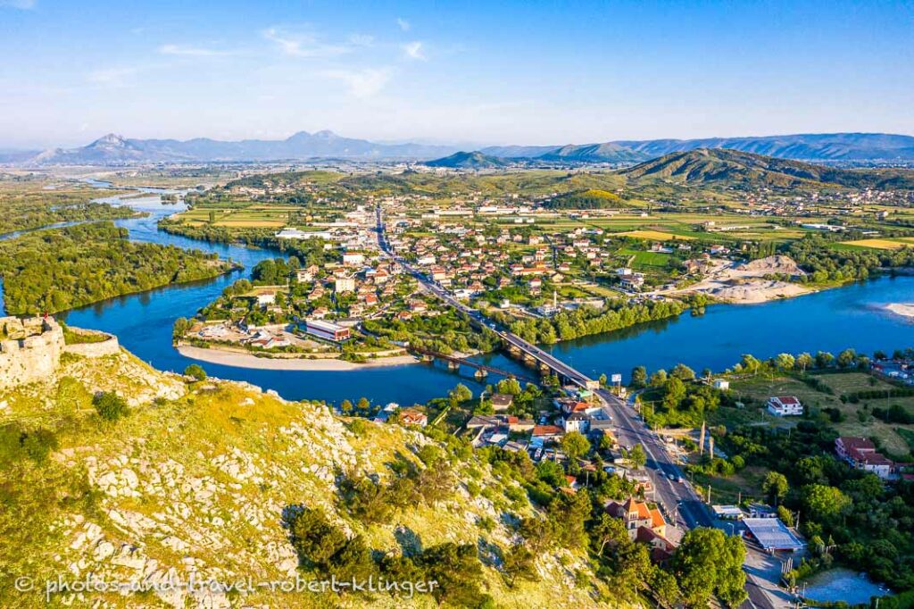 The castle Rozafa and the city of Shkodra in Albania