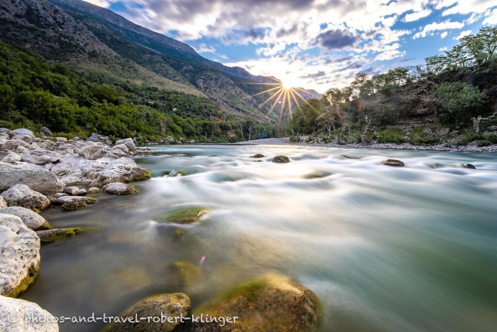 Sunrise over the river Viosa in Albania