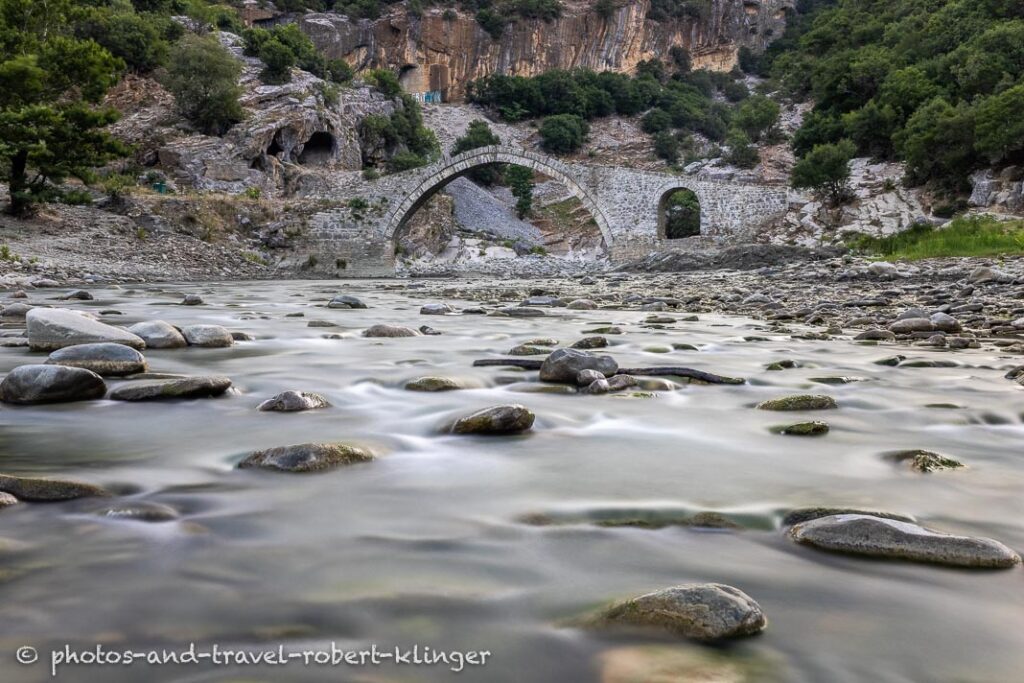 A beautiful stone bridge at the thermal pools in Permet in Albania