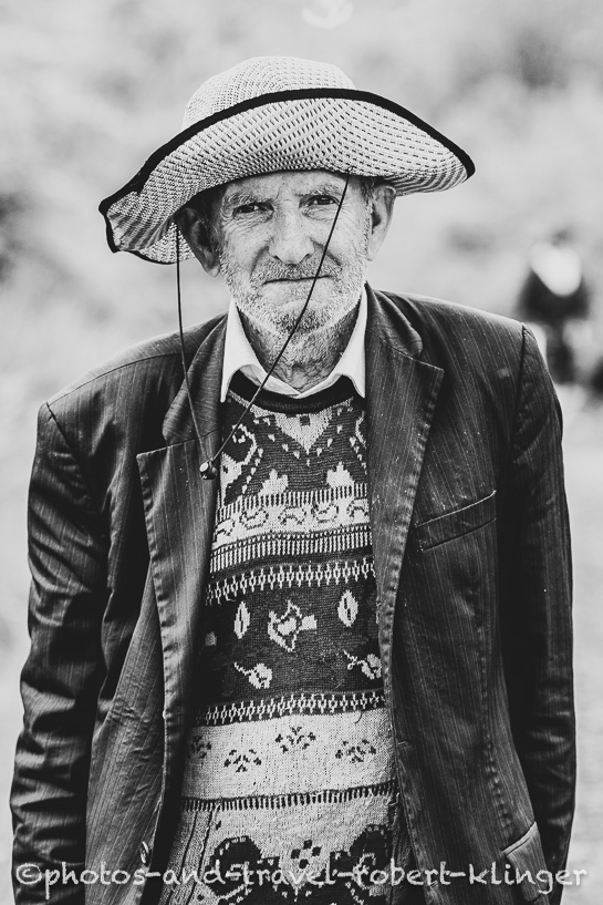 Portrait of a man in Albania, black and white photo