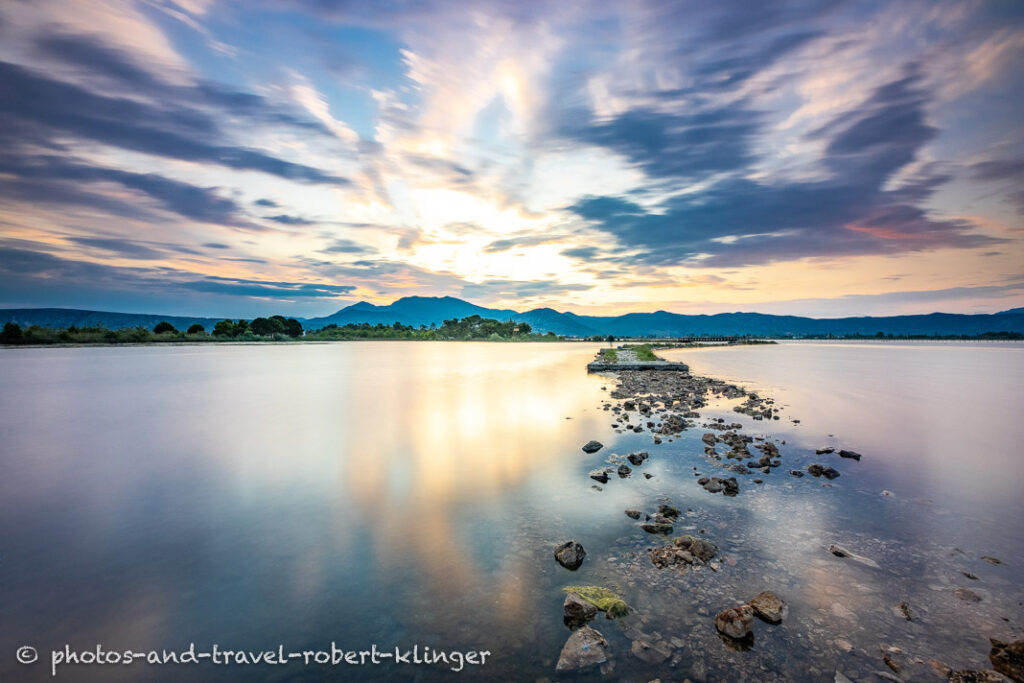 A sunrise over Stomi i Mahd in Albania