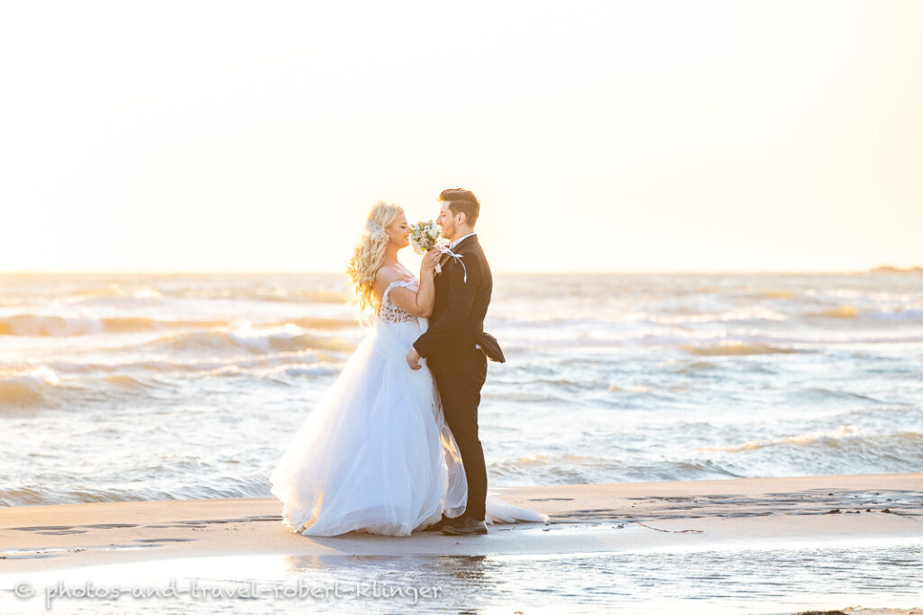 A wedding couple by the beach in Albania